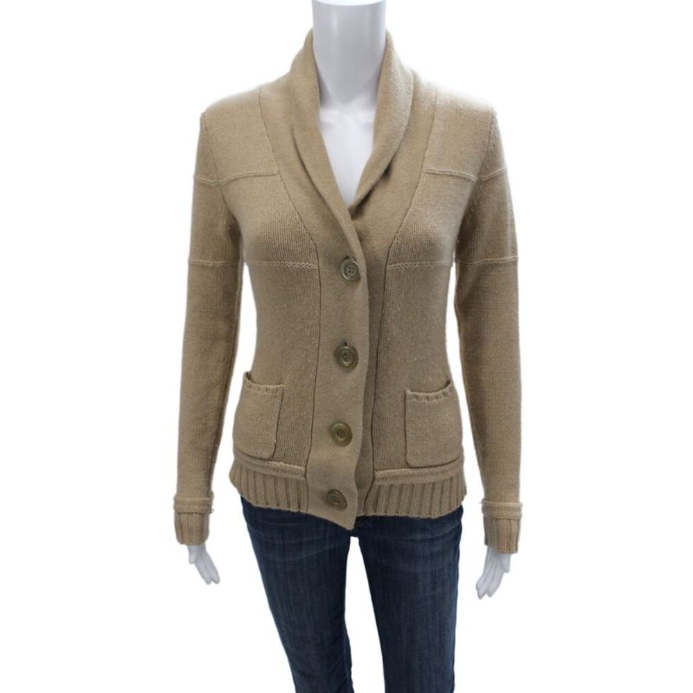 Allude Women Cardigan Cashmere Beige V-Neck Long Sleeve Classic Size S